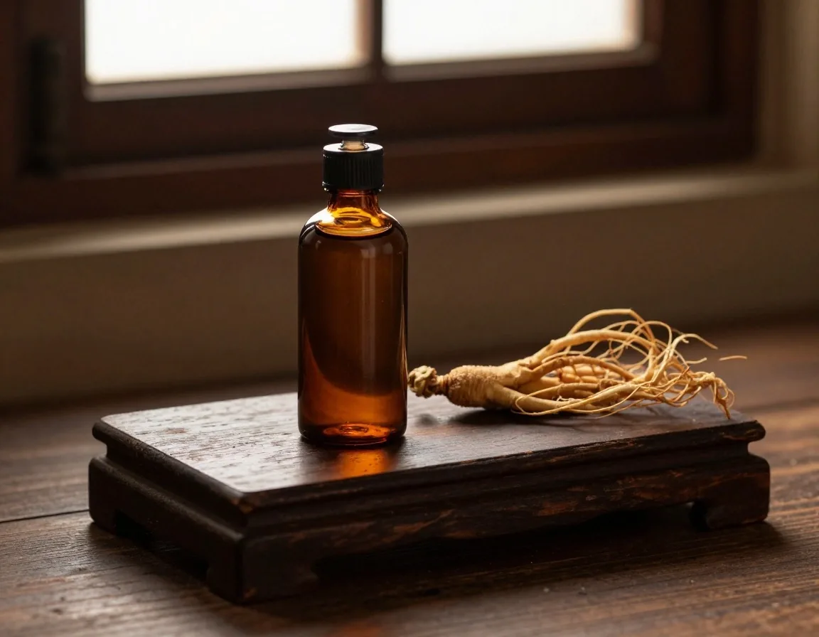 Supplement bottle on dark apothecary shelf