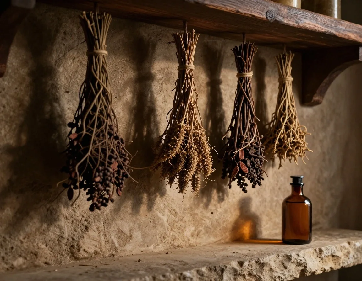 Amber supplement jar on a dark apothecary shelf lit by a warm beam